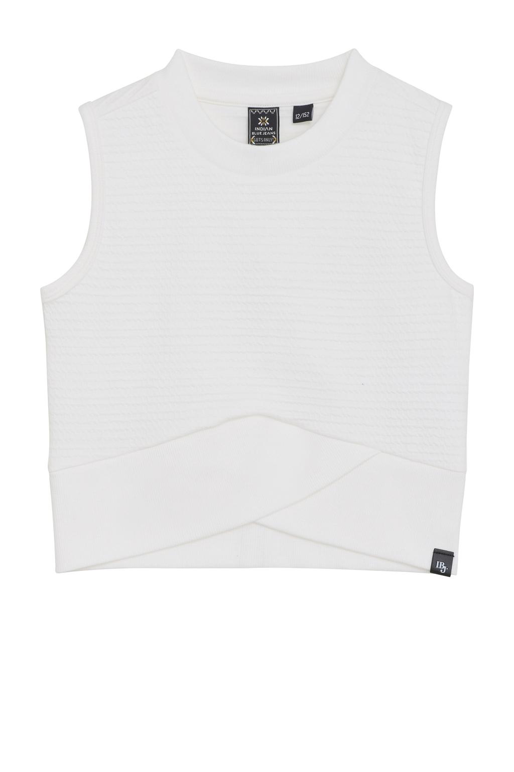 Witte meisjes Indian Blue Jeans mouwloze top met effen, ronde hals en textuur