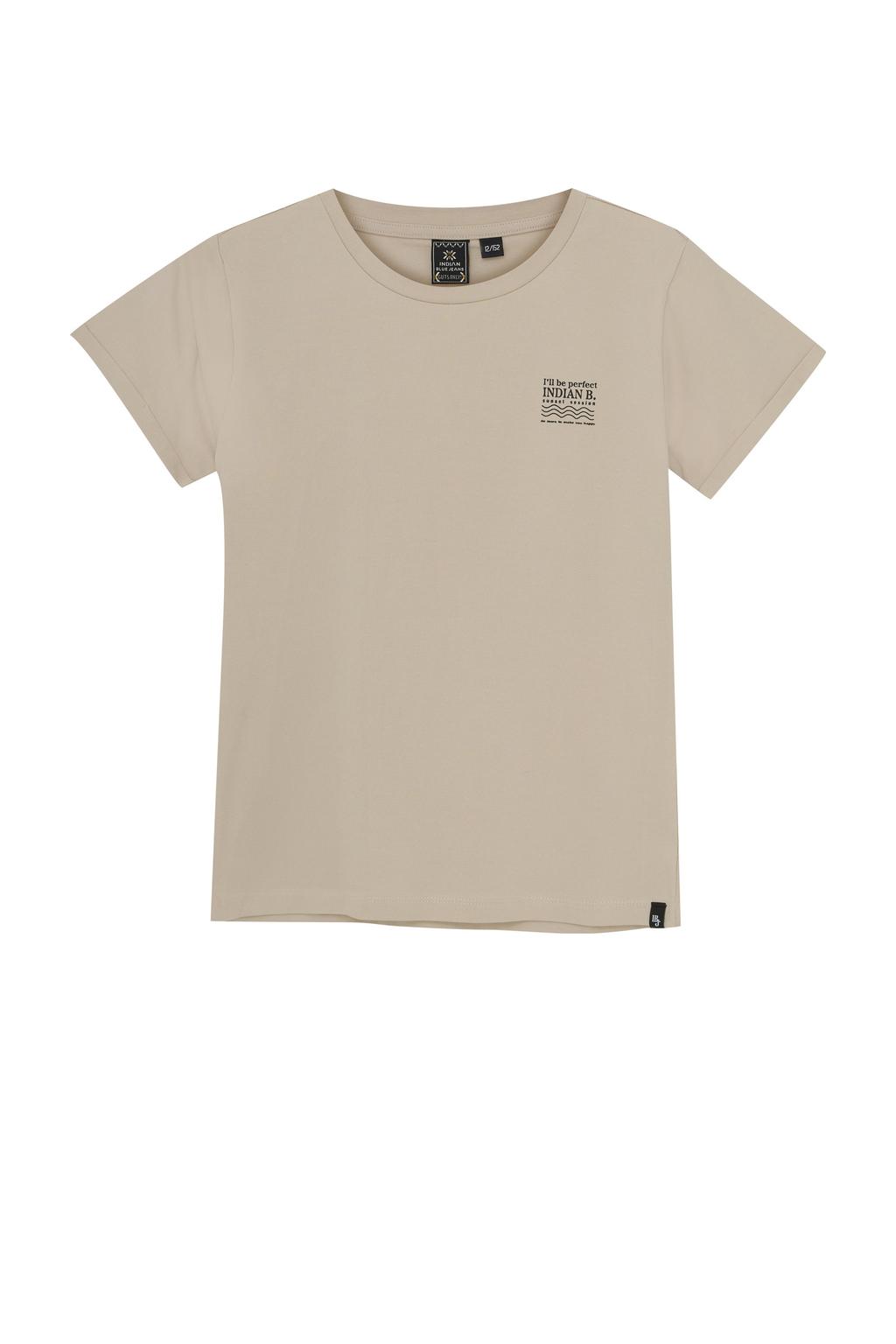 Beige meisjes Indian Blue Jeans T-shirt van stretchkatoen met backprint, korte mouwen en ronde hals