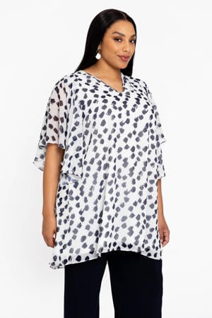 oversized gestreepte tuniek Plus Size - beige