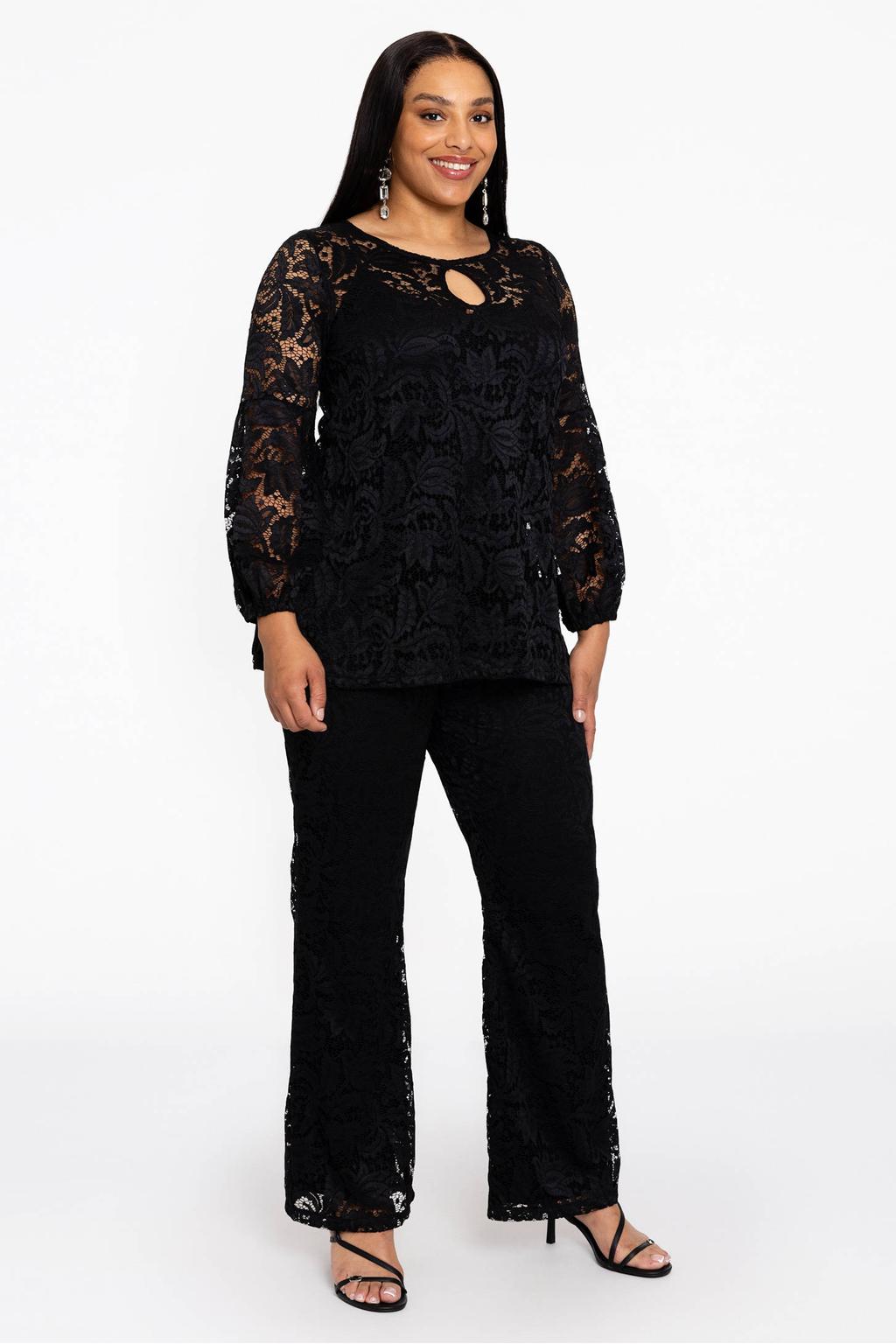 YOEK kanten straight high waist broek zwart