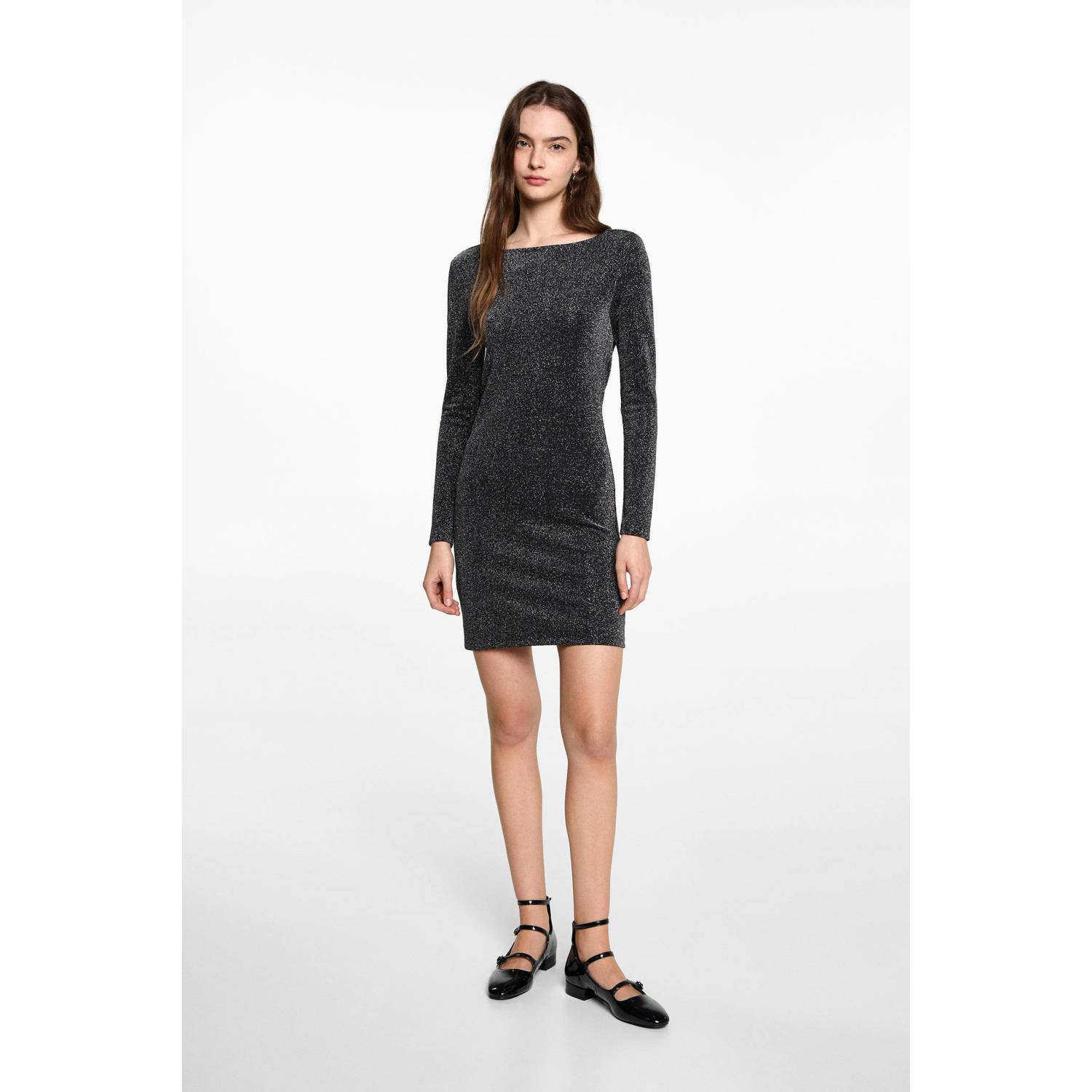 MANGO TEEN little black dress glitter zwart