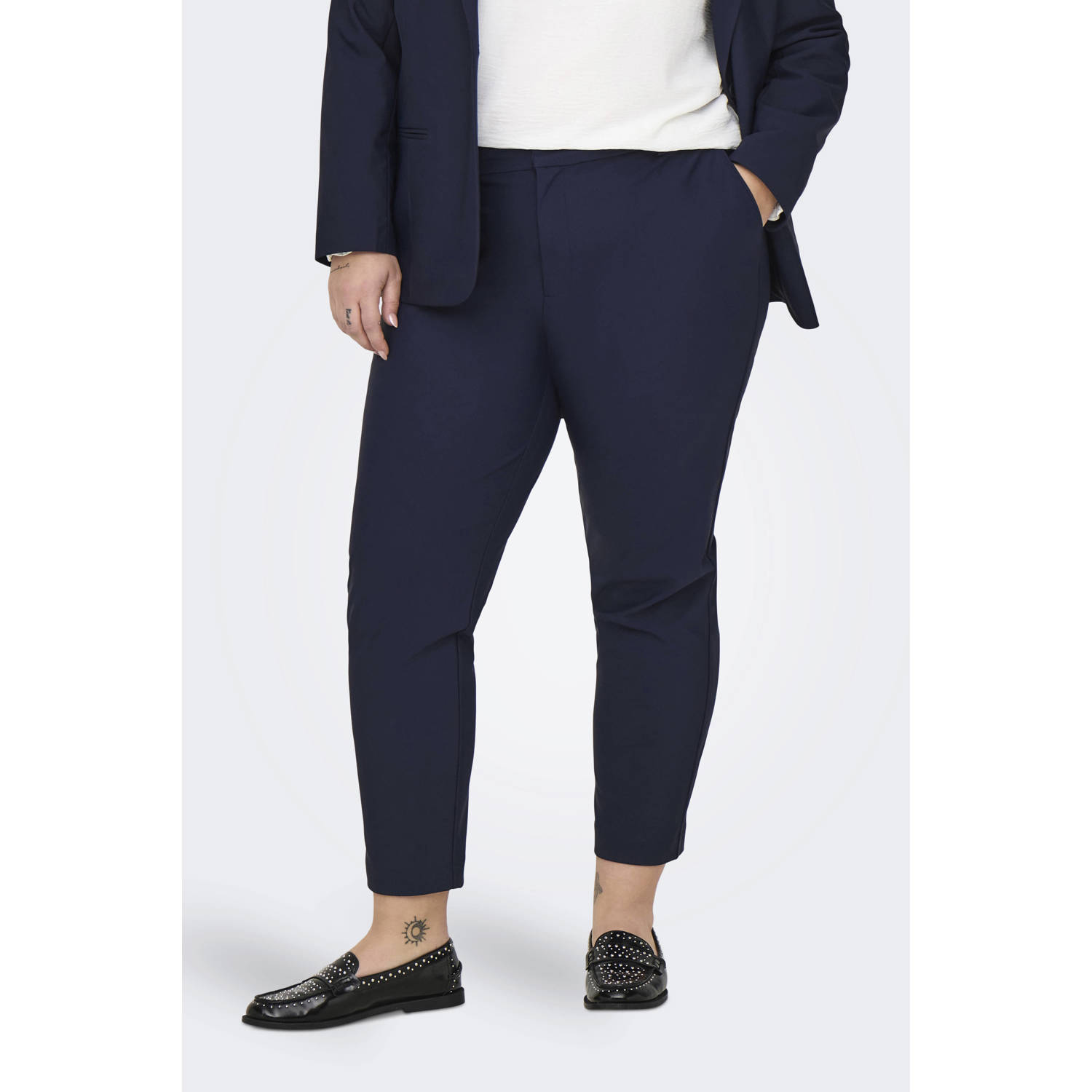 ONLY CARMAKOMA regular waist pantalon donkerblauw