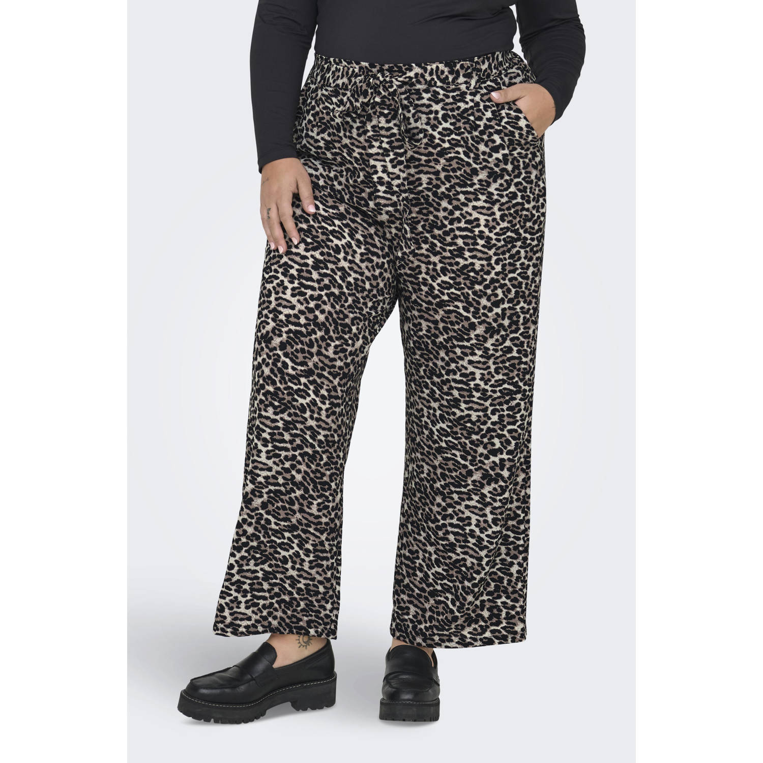 ONLY CARMAKOMA wide leg high waist broek met panterprint