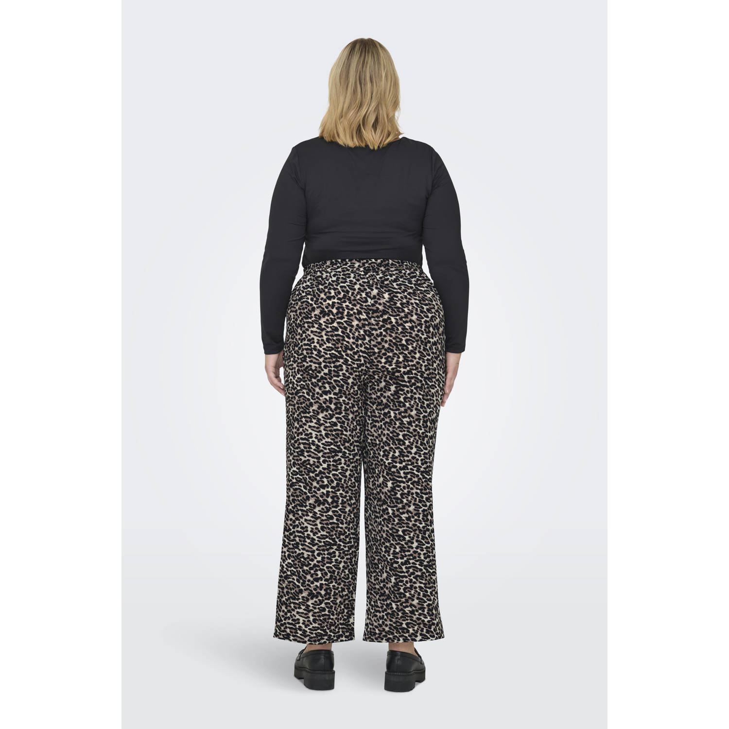 ONLY CARMAKOMA wide leg high waist broek met panterprint