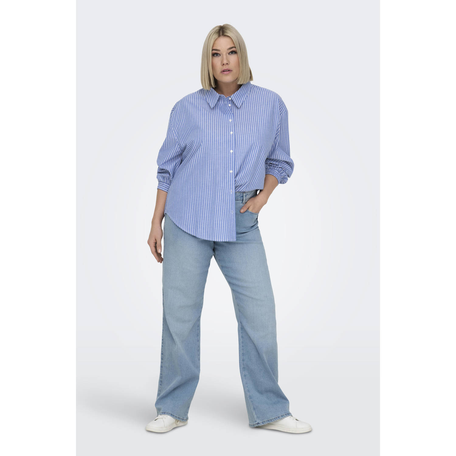 ONLY CARMAKOMA blouse blauw wit