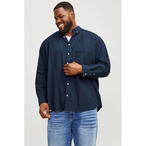 JACK & JONES PLUS SIZE casual overhemd donkerblauw afbeelding