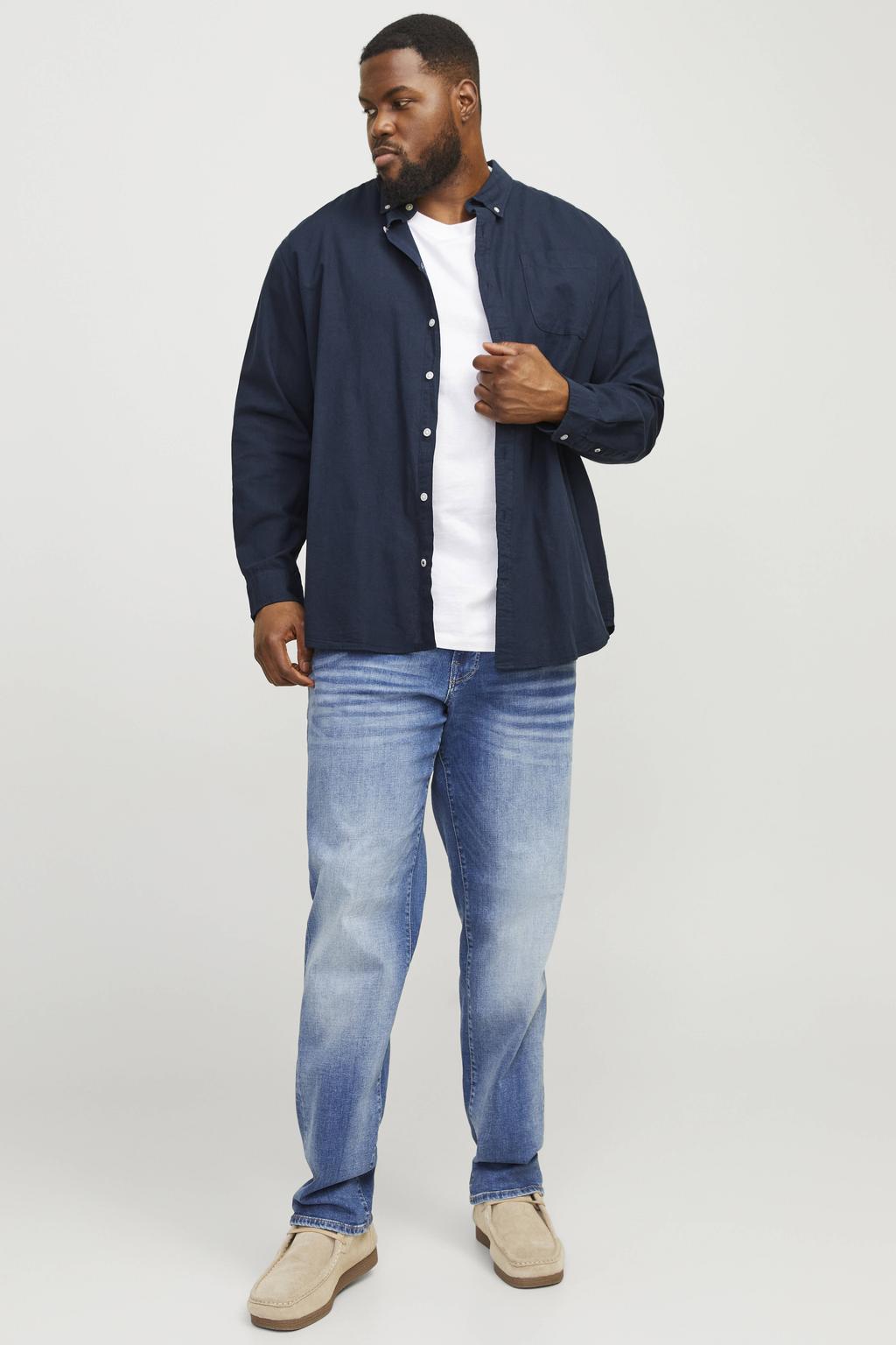 JACK & JONES PLUS SIZE casual overhemd donkerblauw