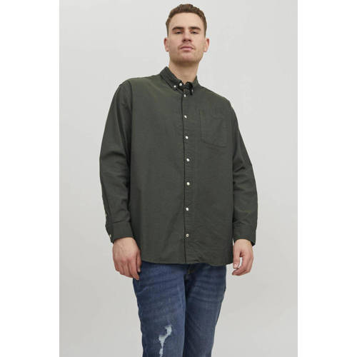 JACK & JONES PLUS SIZE casual overhemd donkergroen afbeelding