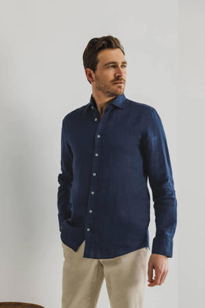 linnen casual overhemd donkerblauw