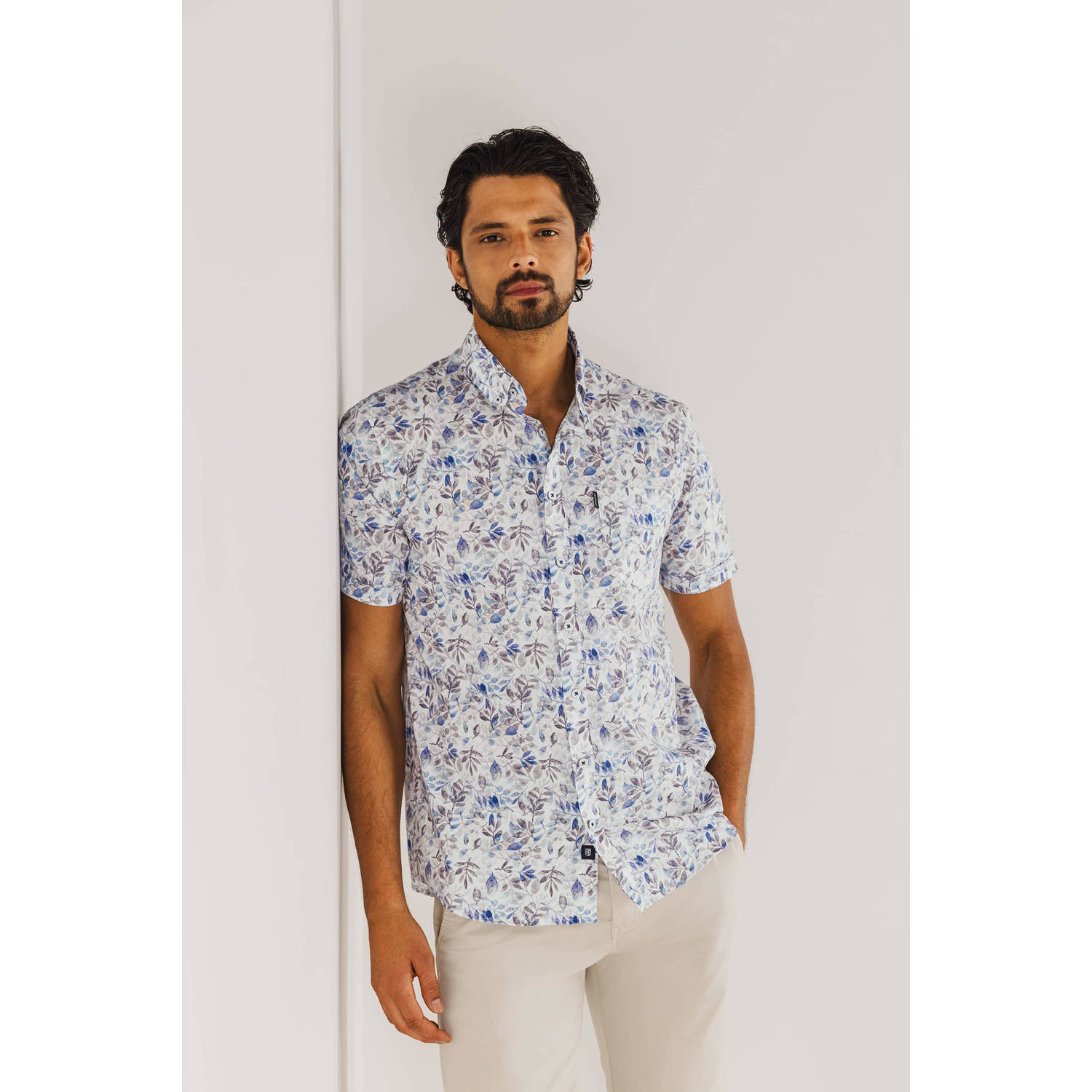 State of Art Short Sleeve Poplin Overhemd Beige Blauw
