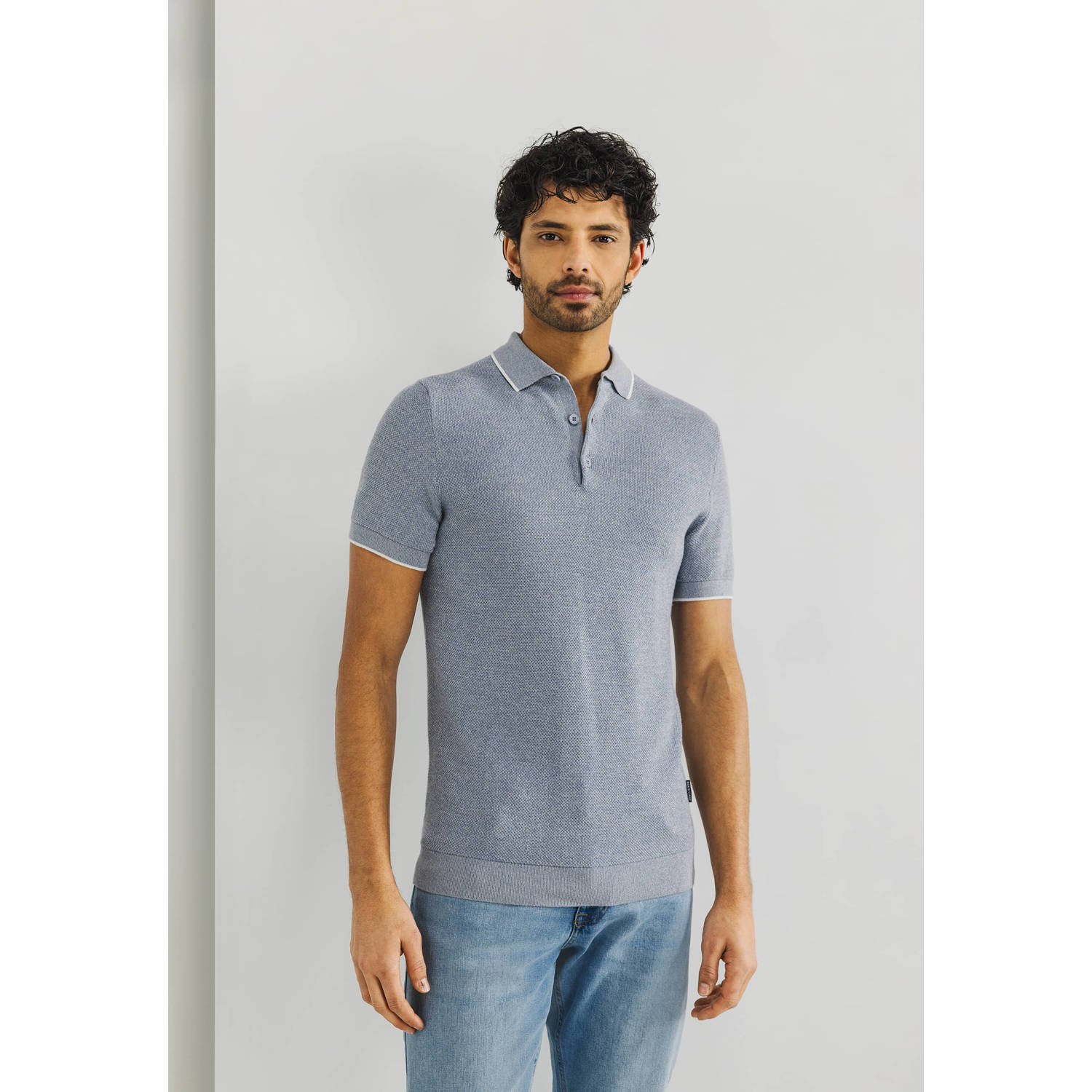 State of Art Gebreide Polo Shirt Gray Heren