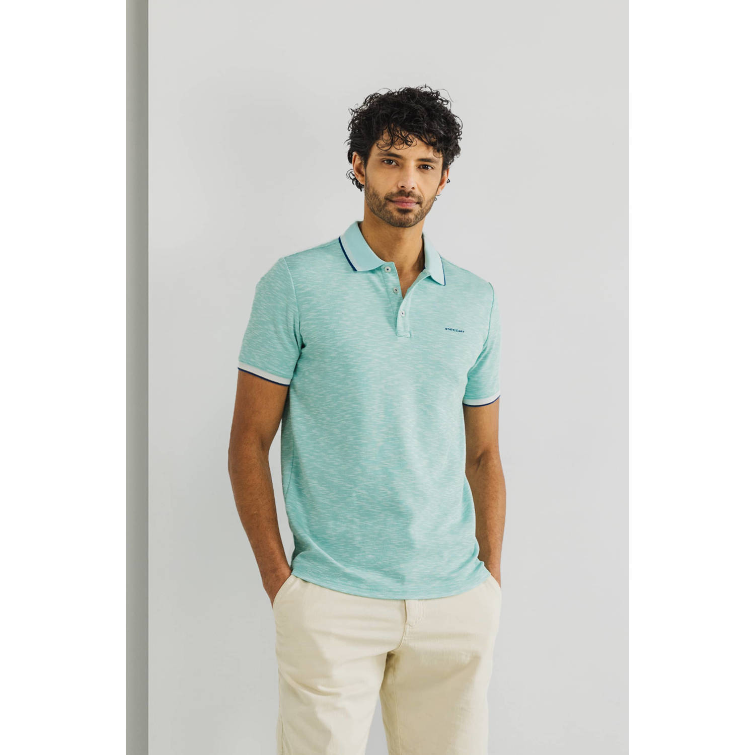 State Of Art T-shirt Polo Slubmelange Lichtblauw