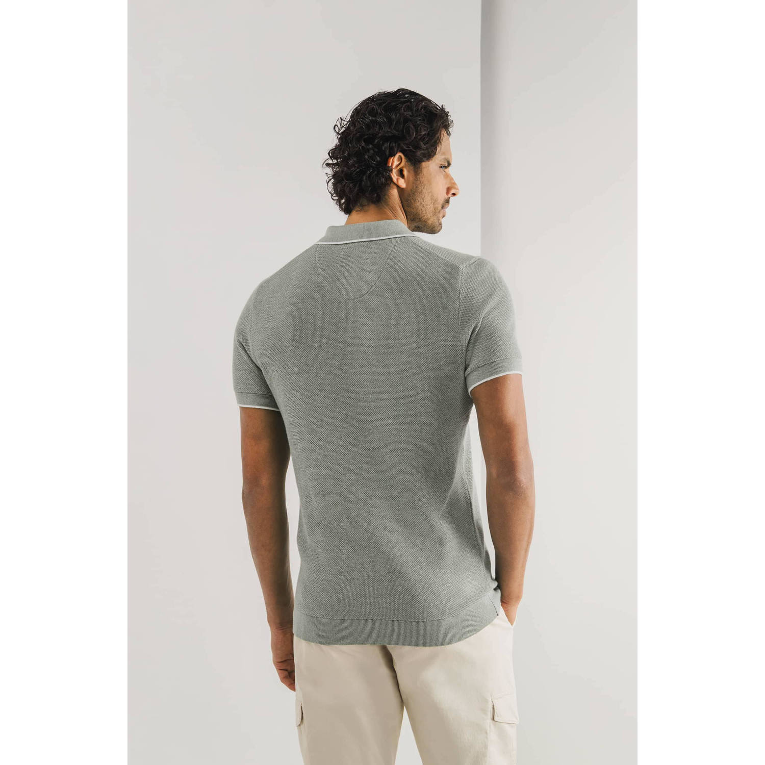 State of Art regular polo gebreid grijsgroen