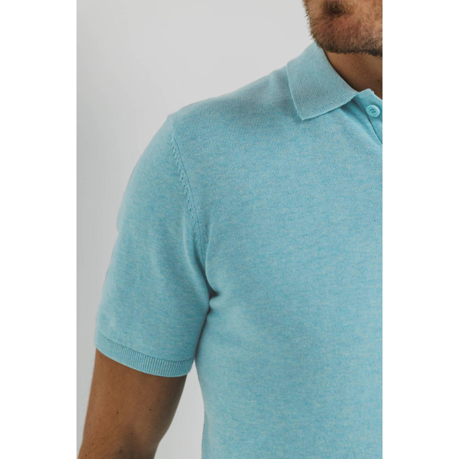 State of Art regular polo gebreid lichtblauw