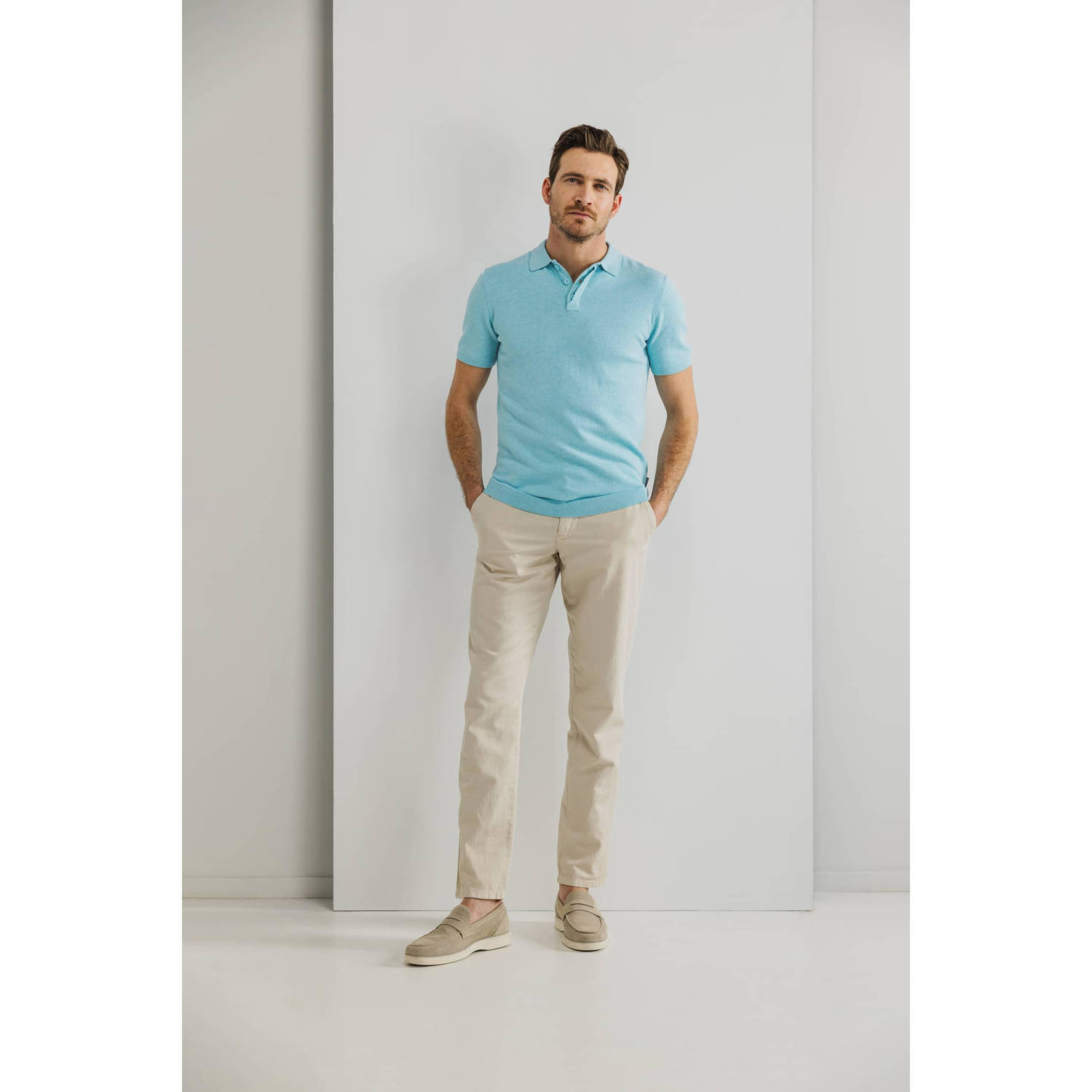State of Art regular polo gebreid lichtblauw