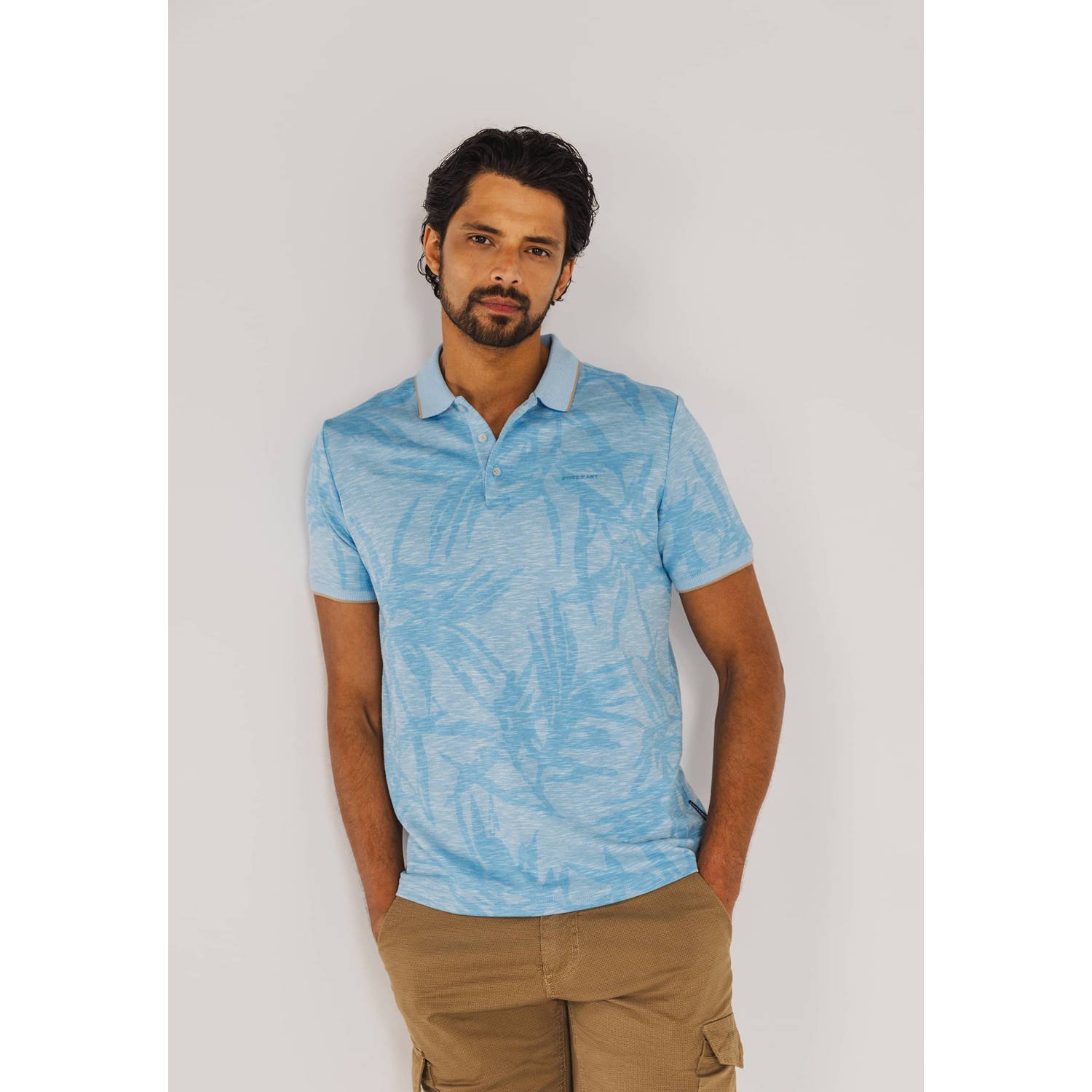 State of Art Poloshirt Faded Leaf Lichtblauw