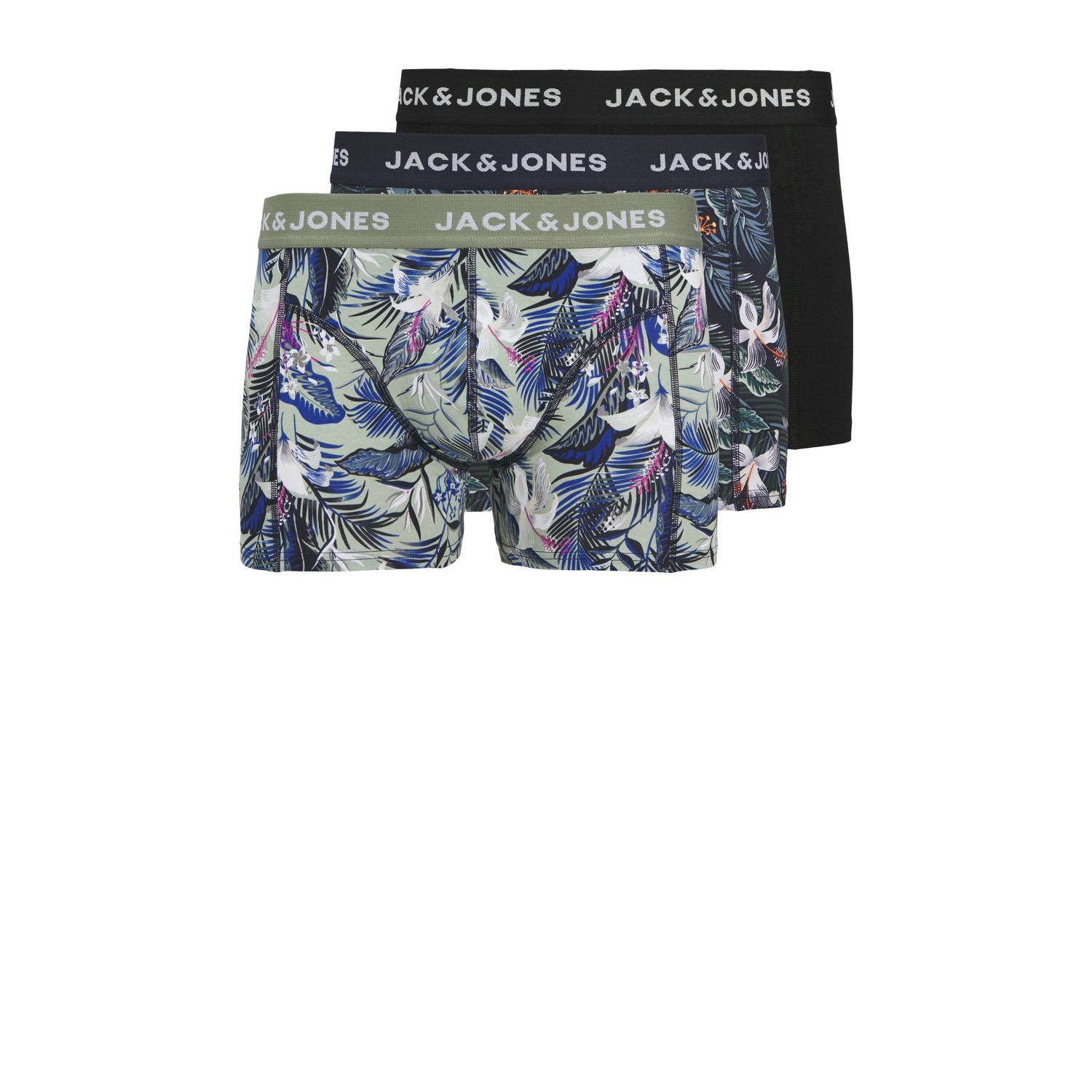 JACK & JONES JUNIOR boxershort JACBRADY FLOWER set van 3 donkerblauw