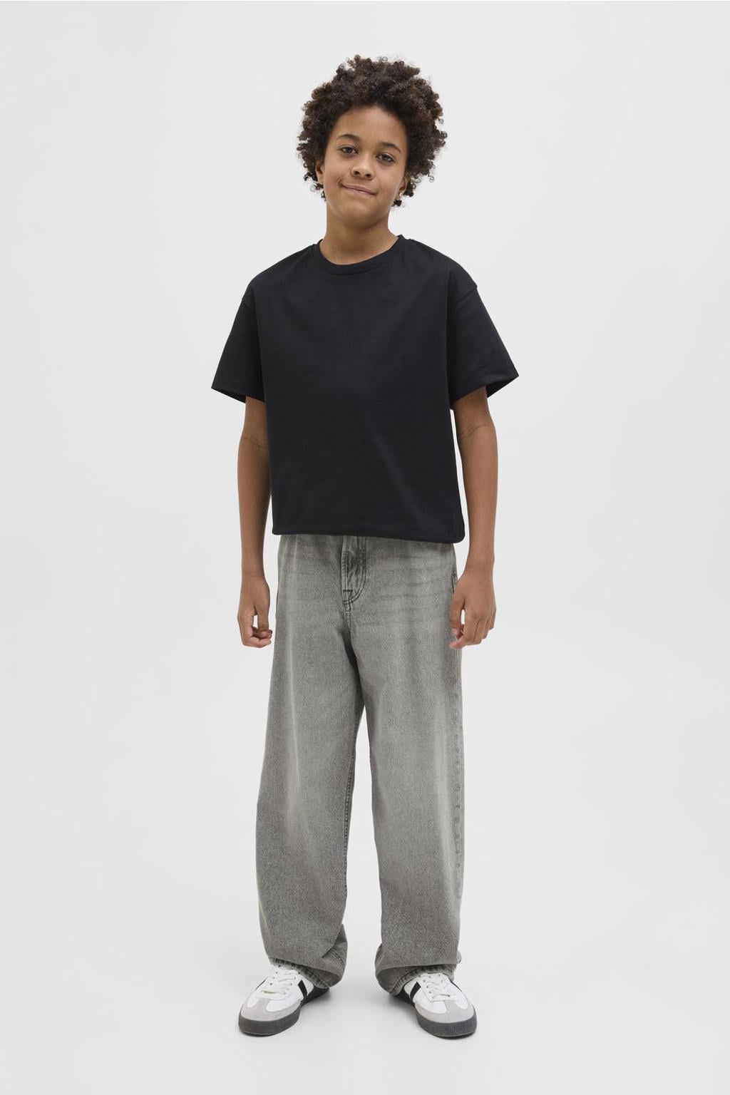 Grijze jongens JACK & JONES JUNIOR loose waist baggy fit jeans van denim met high waist en effen