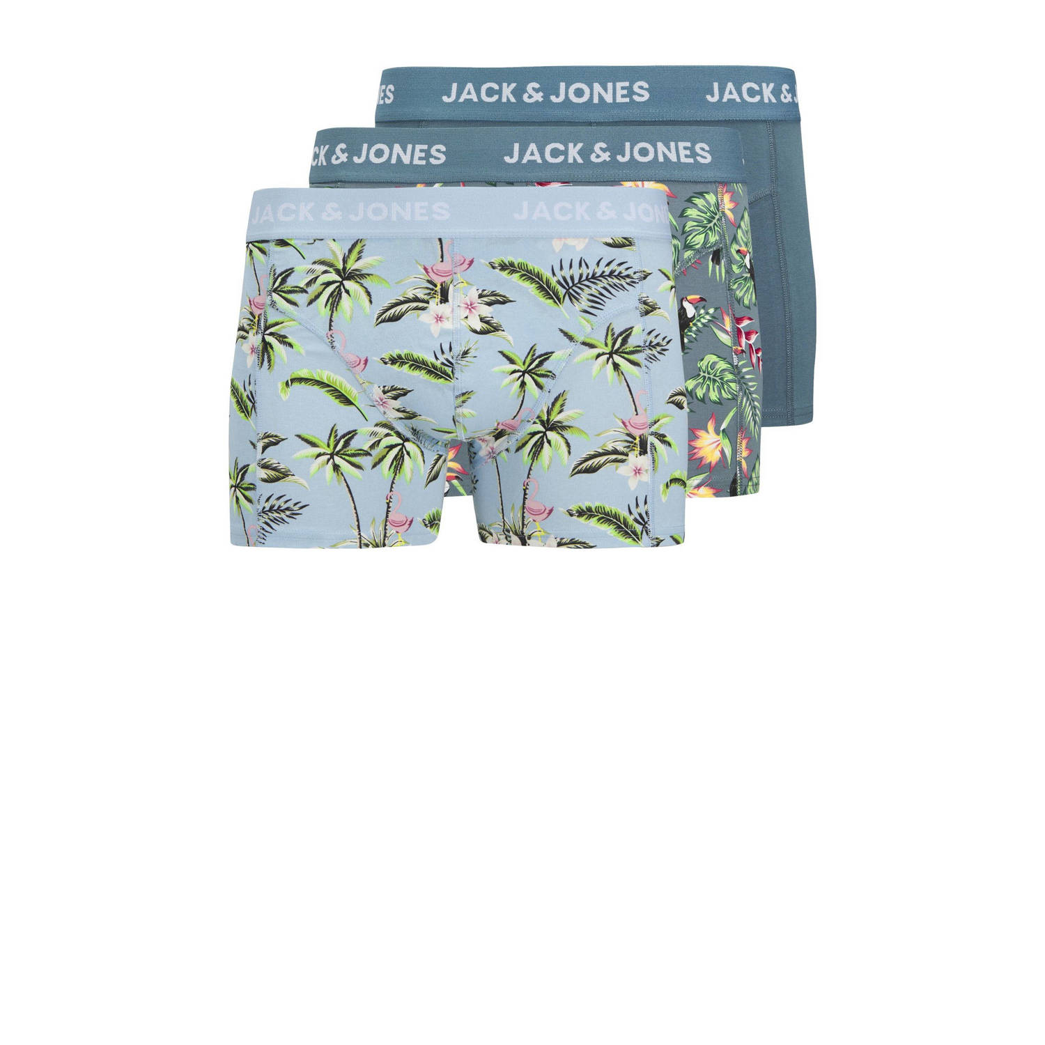 JACK & JONES JUNIOR boxershort JACFLOWER BIRD set van 3 blauw lichtblauw groen