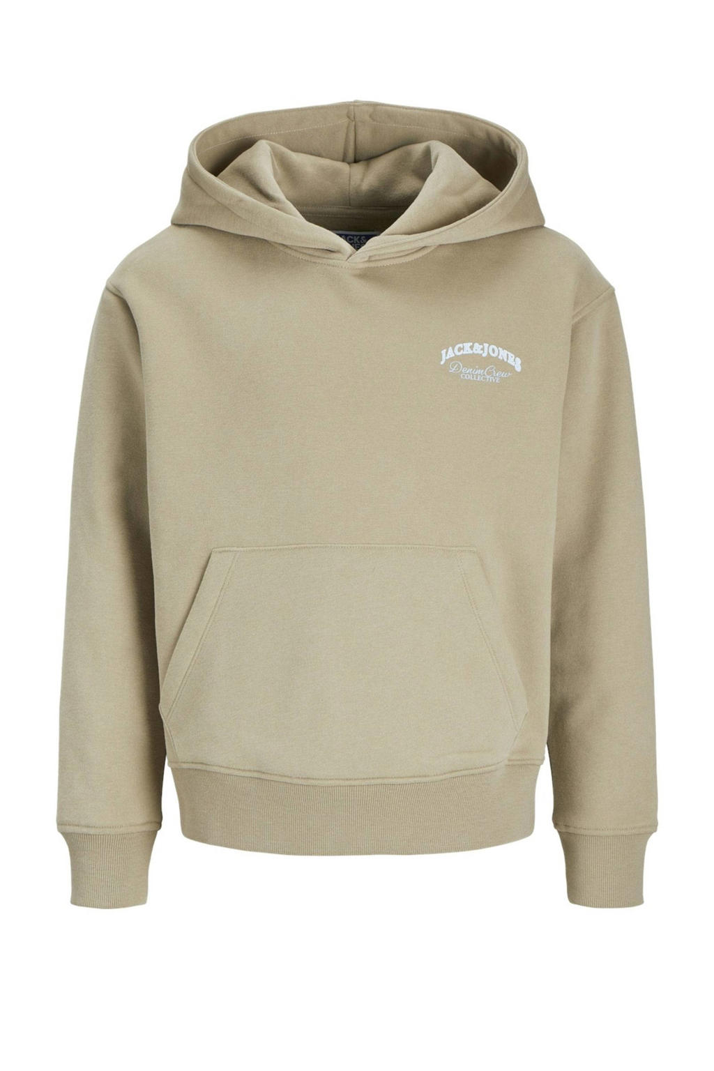 Bruine jongens JACK & JONES JUNIOR hoodie van sweat materiaal met effen, lange mouwen en capuchon