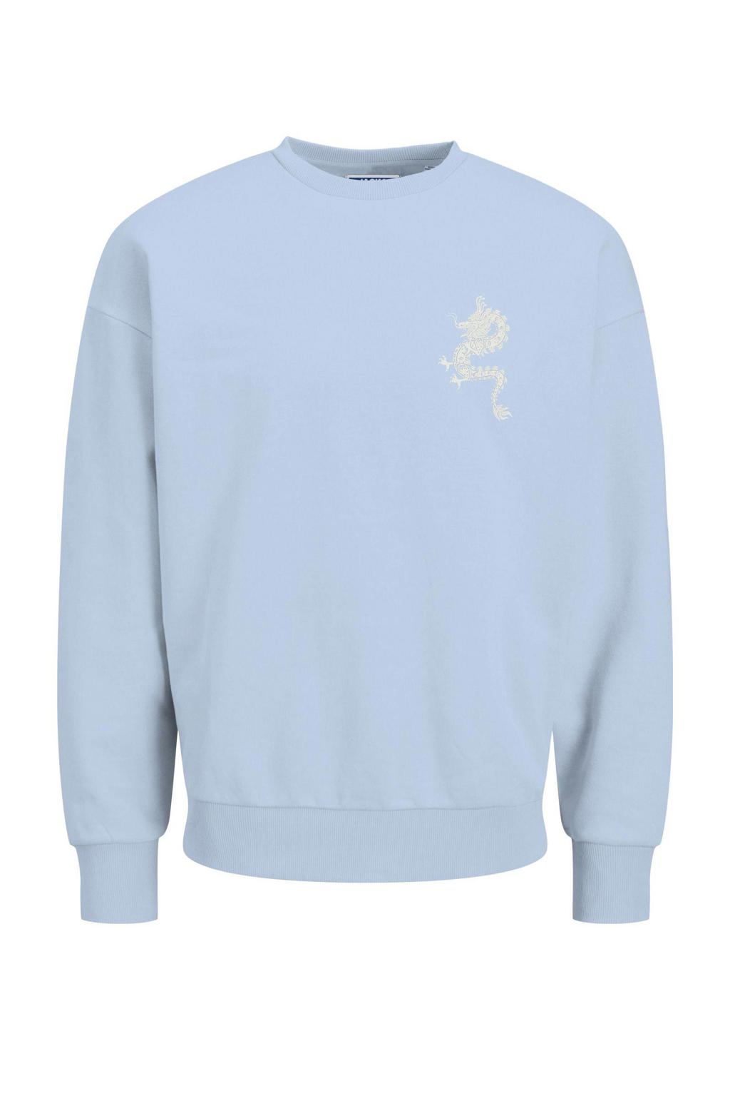 Lichtblauwe jongens JACK & JONES JUNIOR sweater met backprint, lange mouwen en ronde hals