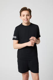 thumbnail: Zwarte jongens en meisjes Björn Borg sportshirt Borg van polyester met logo dessin, korte mouwen en ronde hals