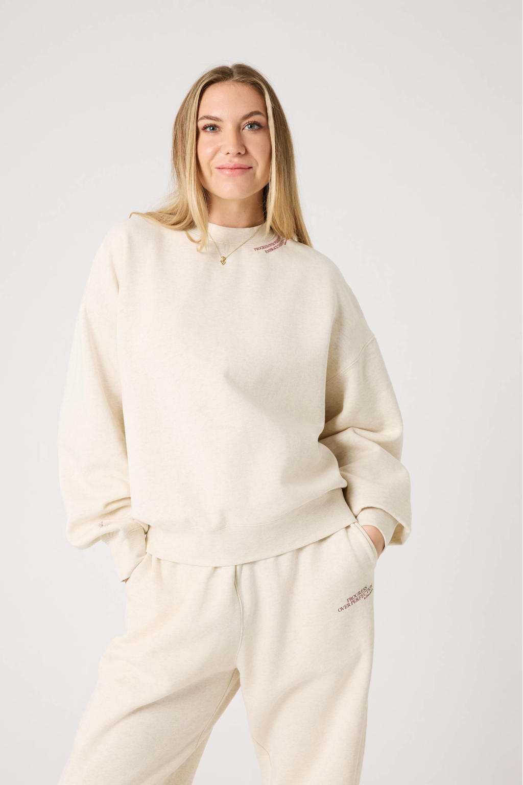 Ecru dames Björn Borg sportsweater Jessie Jazz Oversized van katoen met lange mouwen en ronde hals