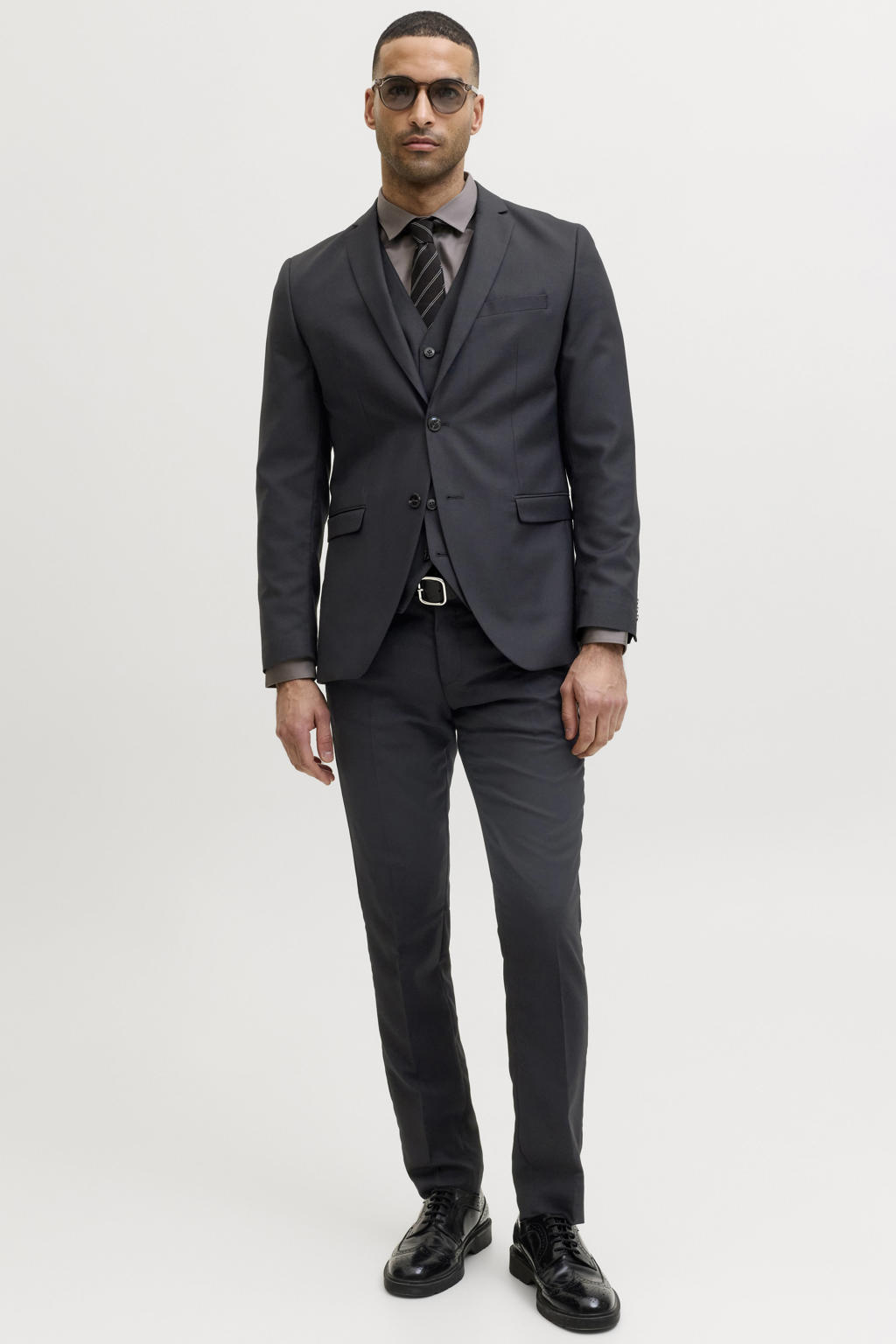 Zwarte heren JACK & JONES PREMIUM colbert met effen, reverskraag en knoopsluiting