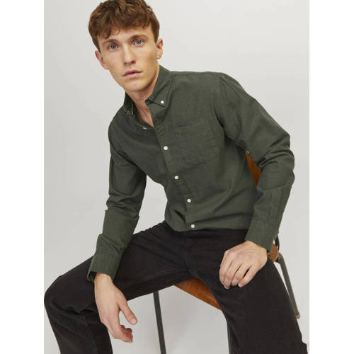 JACK & JONES ESSENTIALS casual overhemd donkergroen afbeelding