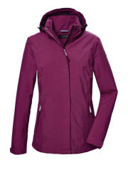 thumbnail: Donkerrode dames Killtec outdoor jas van polyester met effen, lange mouwen, capuchon en rits met windvanger