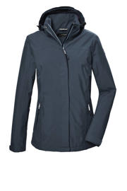 thumbnail: Blauwe dames Killtec outdoor jas van polyester met effen, lange mouwen, capuchon en rits met windvanger