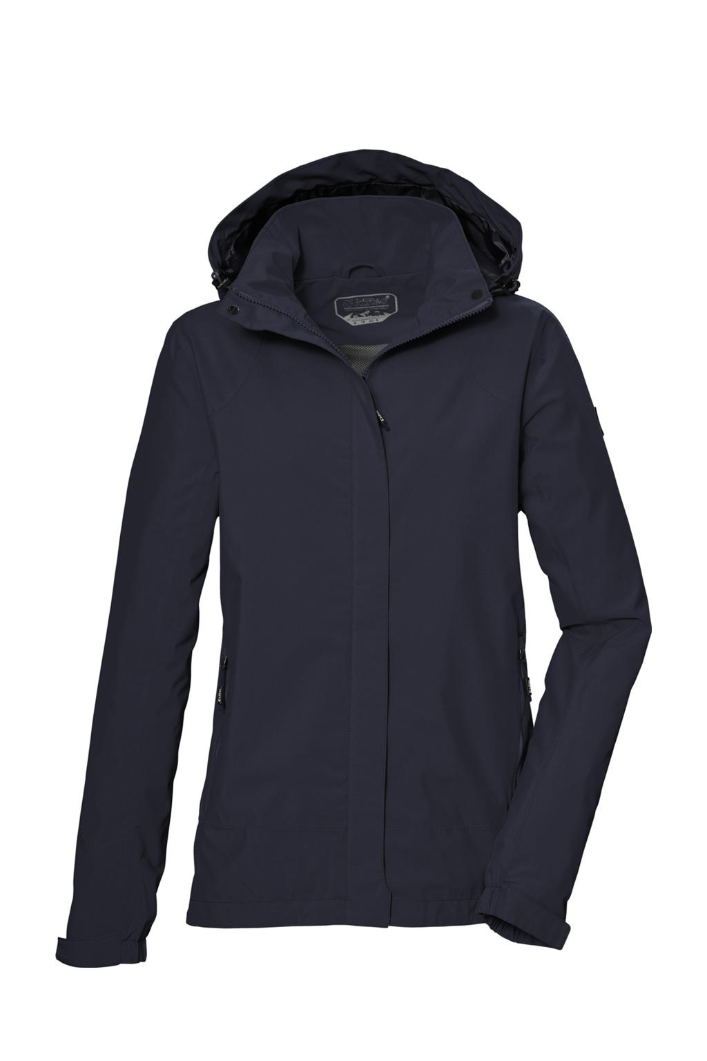 Donkerblauwe dames Killtec outdoor jas van polyester met effen, lange mouwen, capuchon en rits met windvanger
