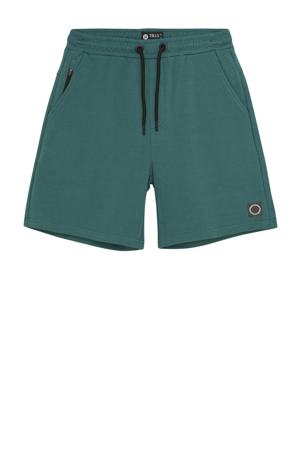 Donkergroene jongens Rellix loose sweatshort met regular waist, elastische tailleband met koord en effen