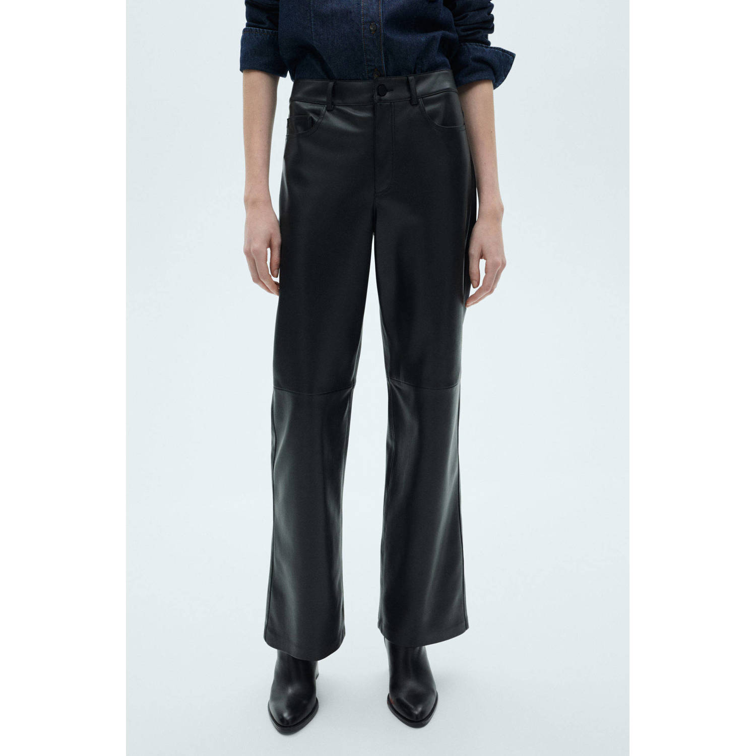 Mango wide leg regular waist broek zwart