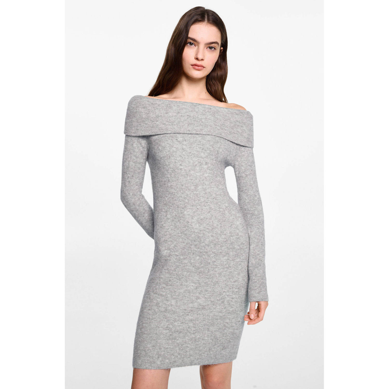 MANGO TEEN midi jurk gebreid grijs