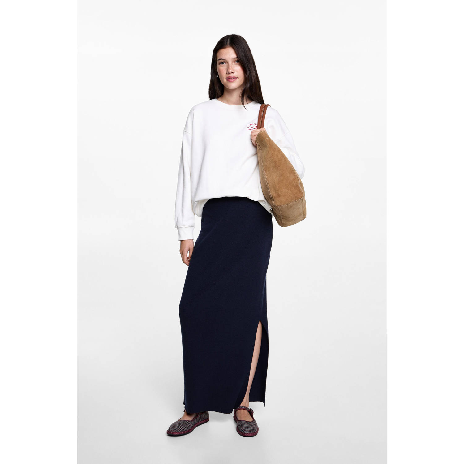 MANGO TEEN maxi rok gebreid marine