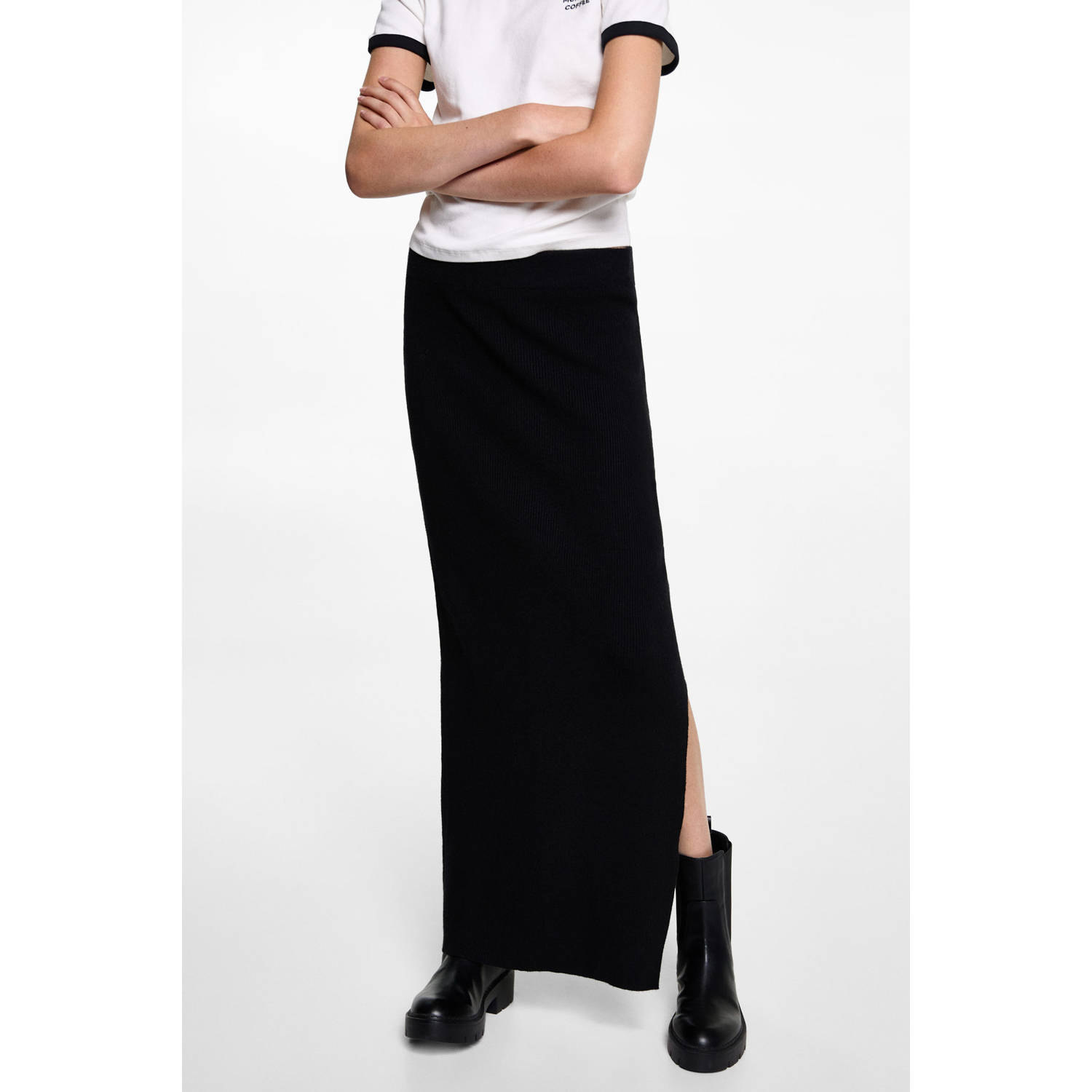 MANGO TEEN maxi rok gebreid zwart