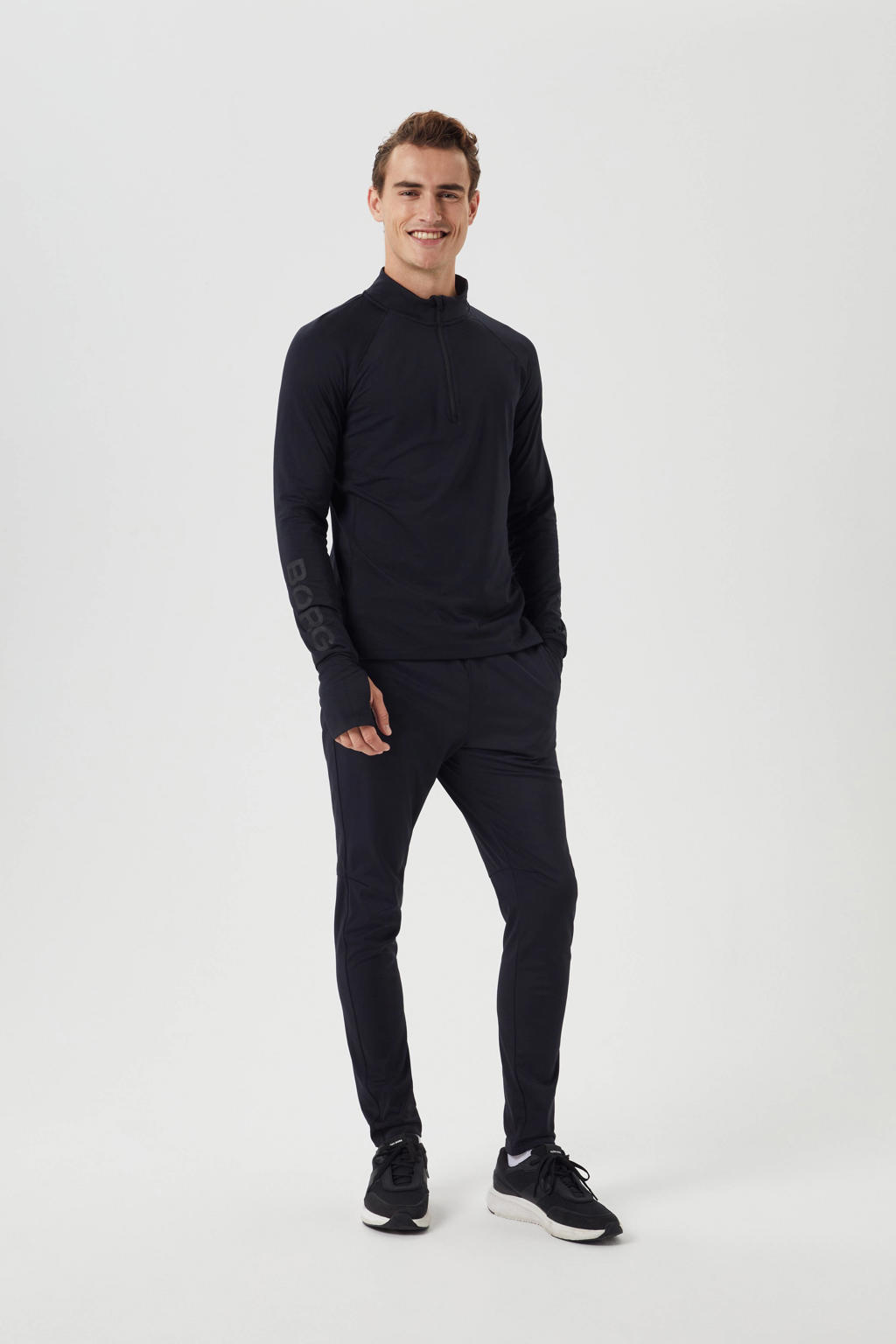Zwarte heren Björn Borg trainingsbroek van polyester met regular fit, elastische tailleband met koord en effen
