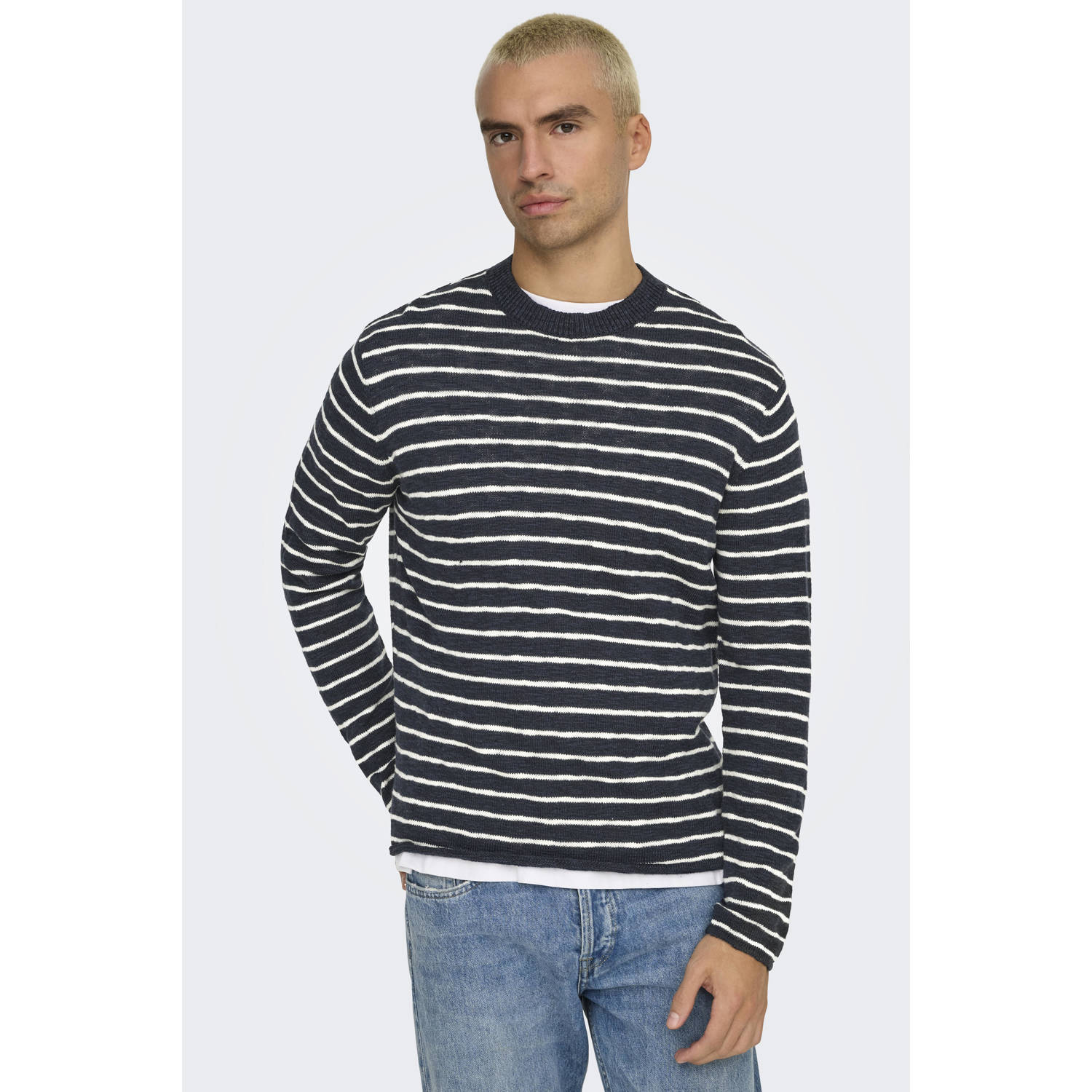 ONLY & SONS trui fijn gebreid donkerblauw