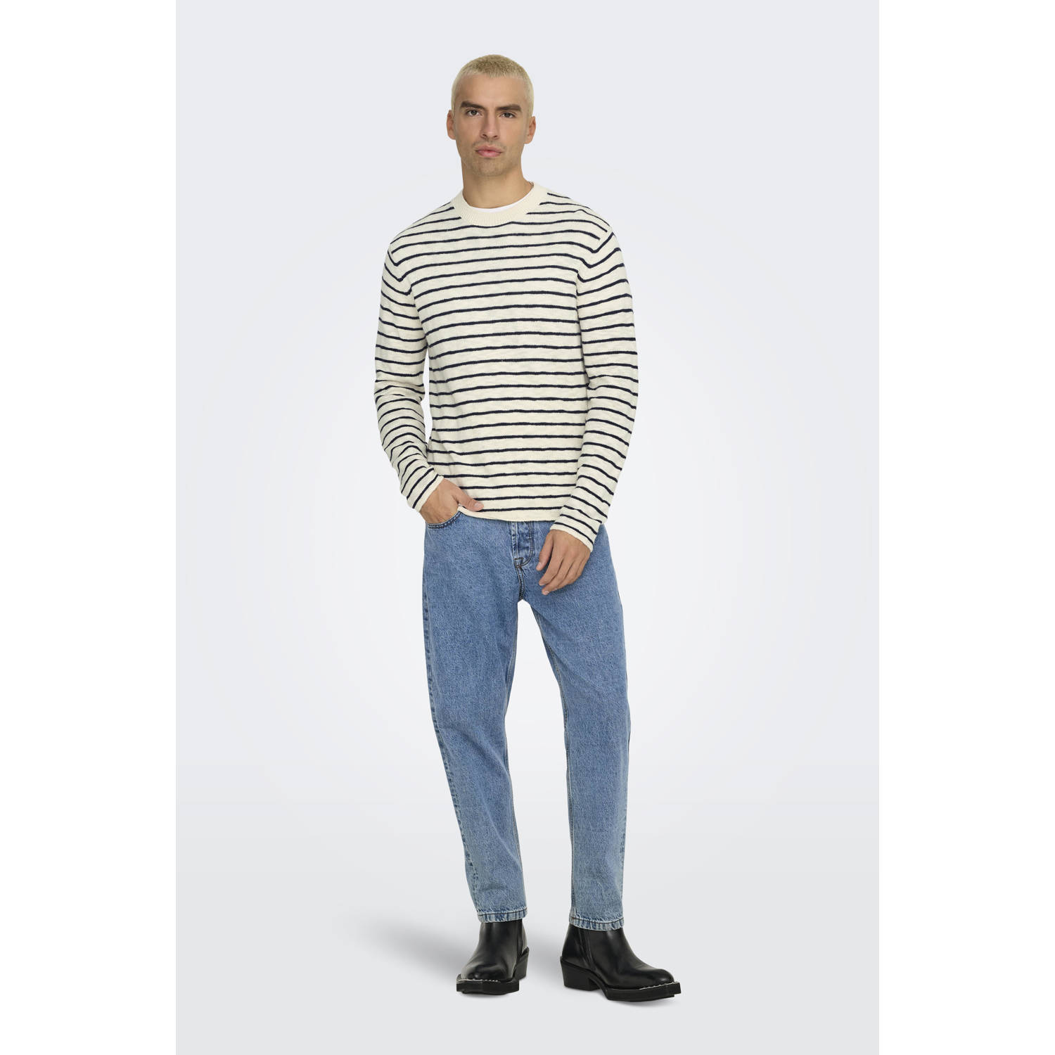 ONLY & SONS trui fijn gebreid ecru
