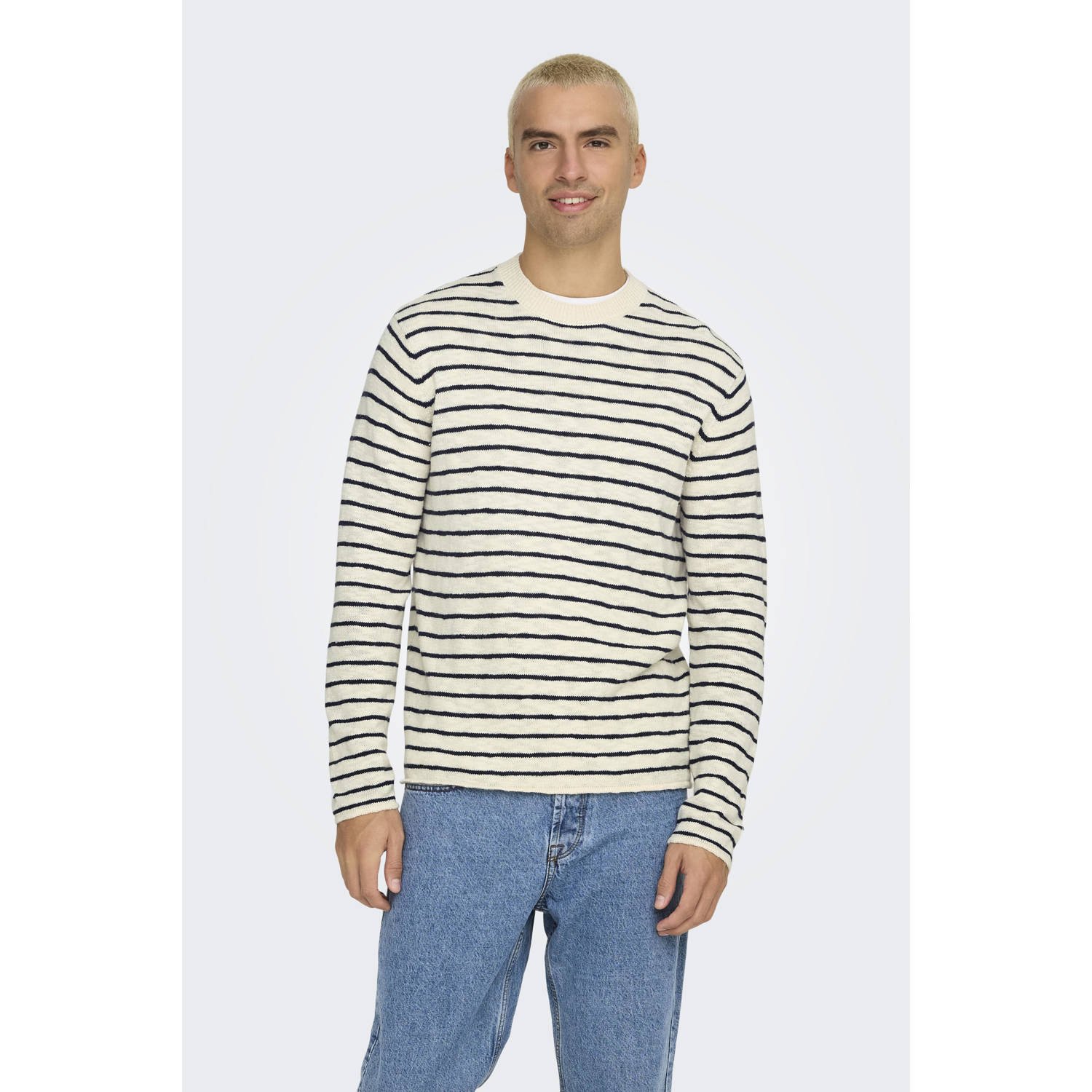 ONLY & SONS trui fijn gebreid ecru