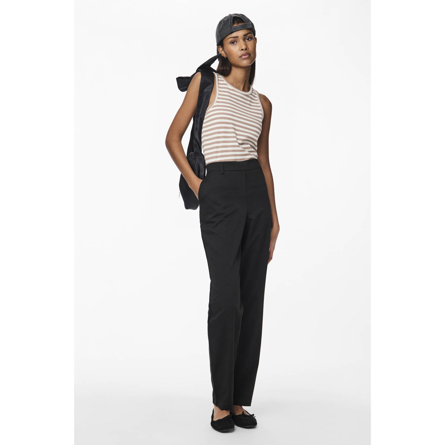 PIECES straight regular waist pantalon zwart