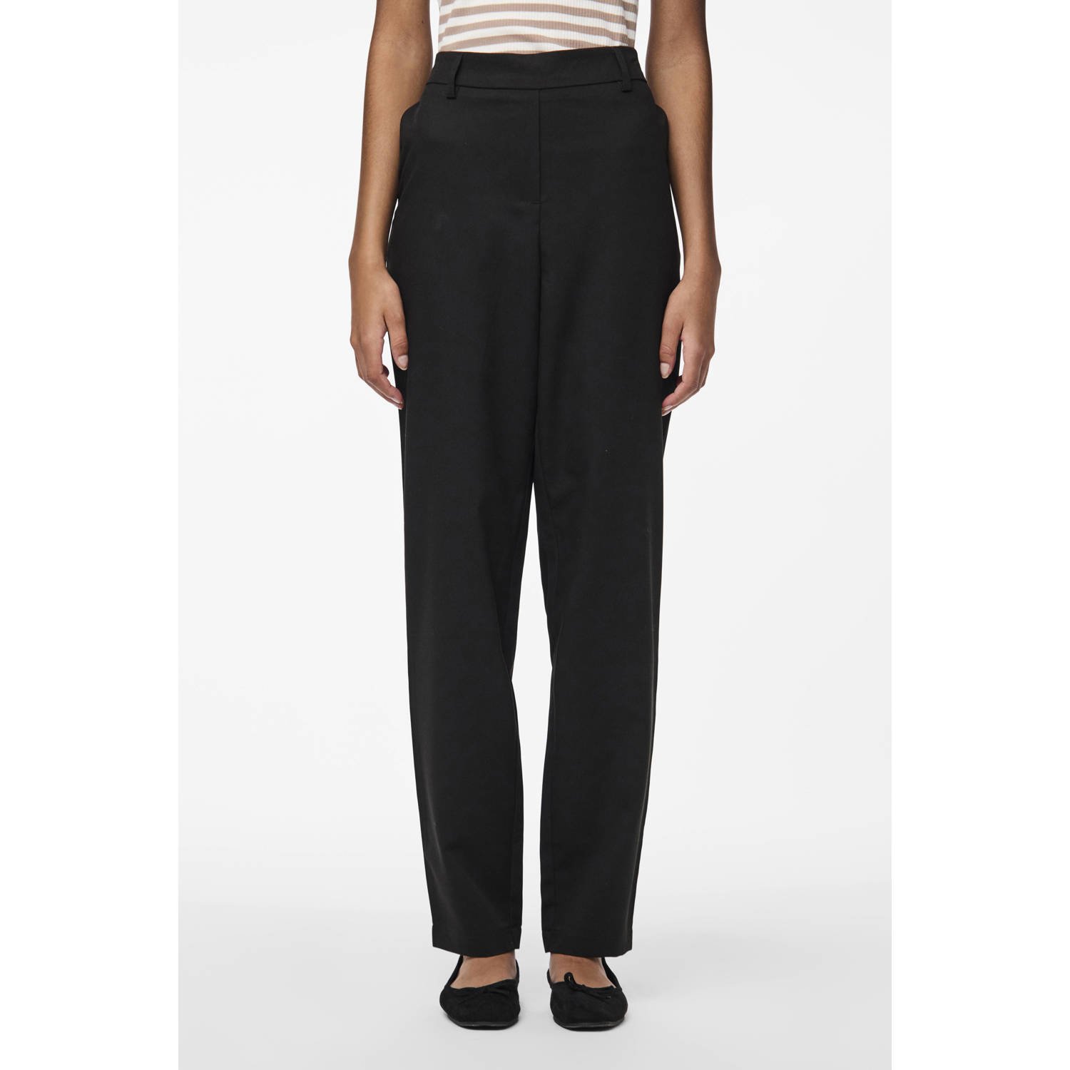 PIECES straight regular waist pantalon zwart