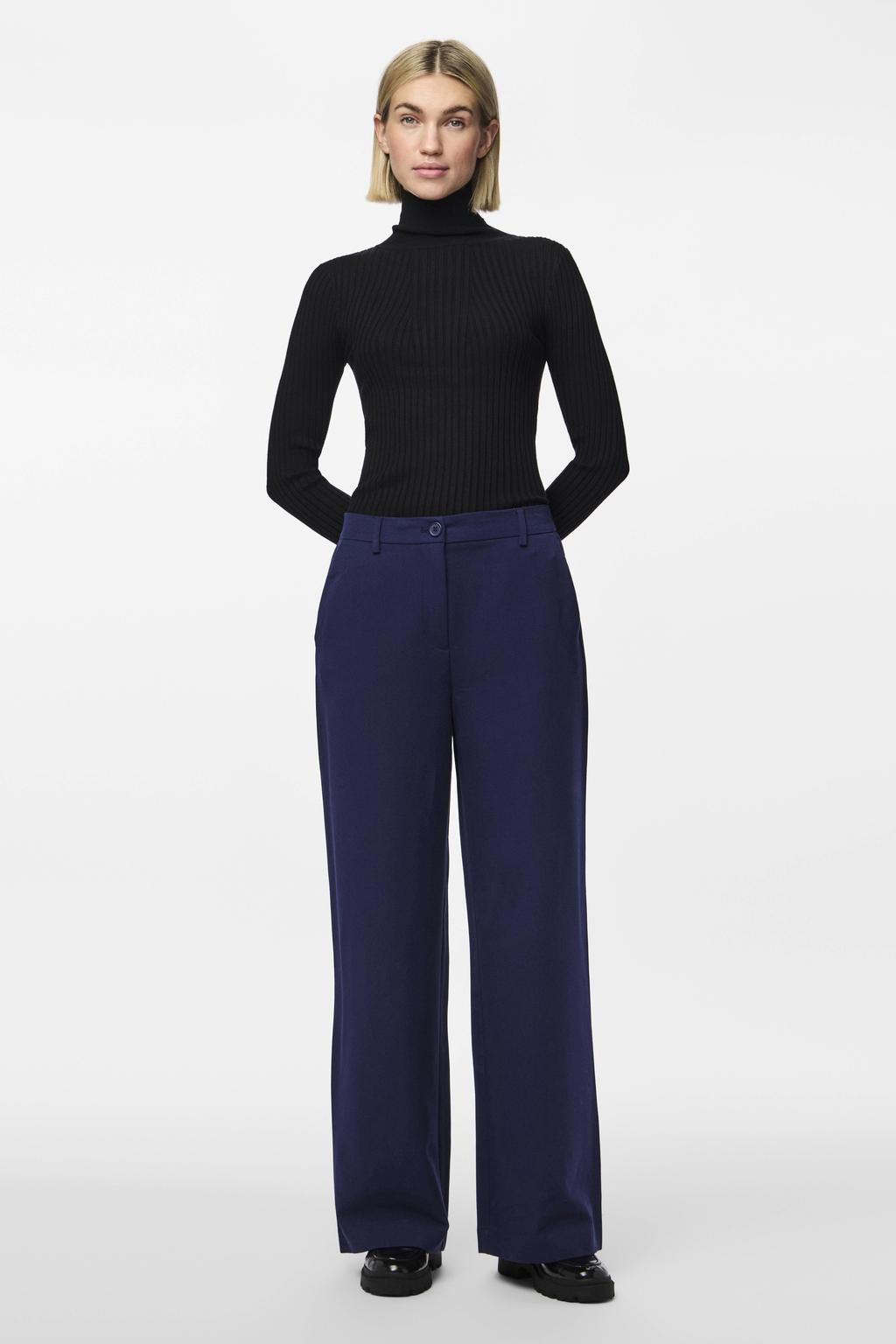 PIECES wide leg high waist broek marineblauw