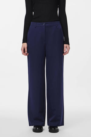 wide leg high waist broek marineblauw