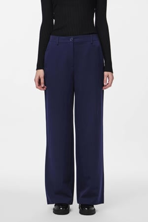 wide leg high waist broek marineblauw