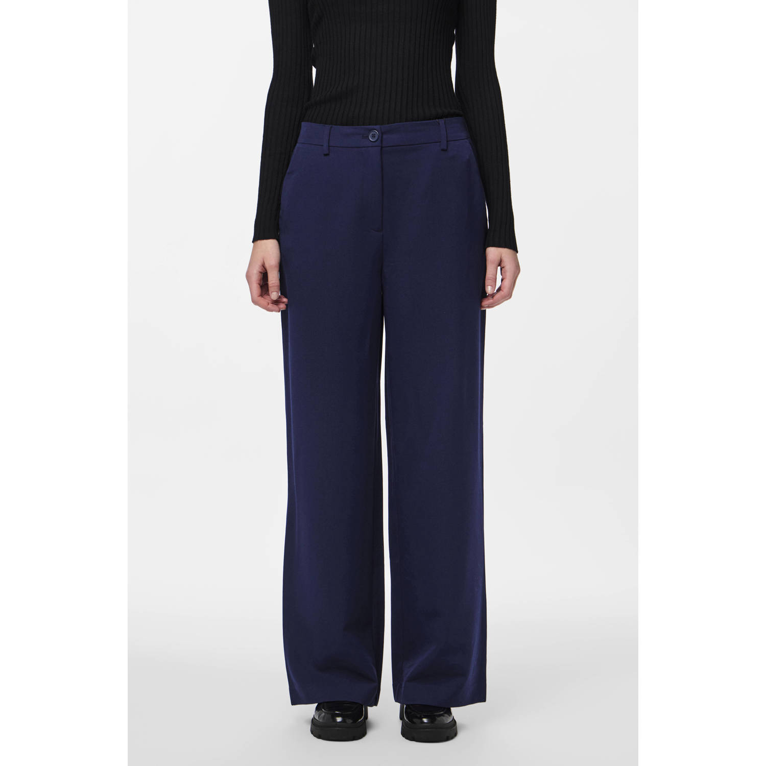 Pieces Regular fit wijde broek met riemlussen model 'KAMIL'