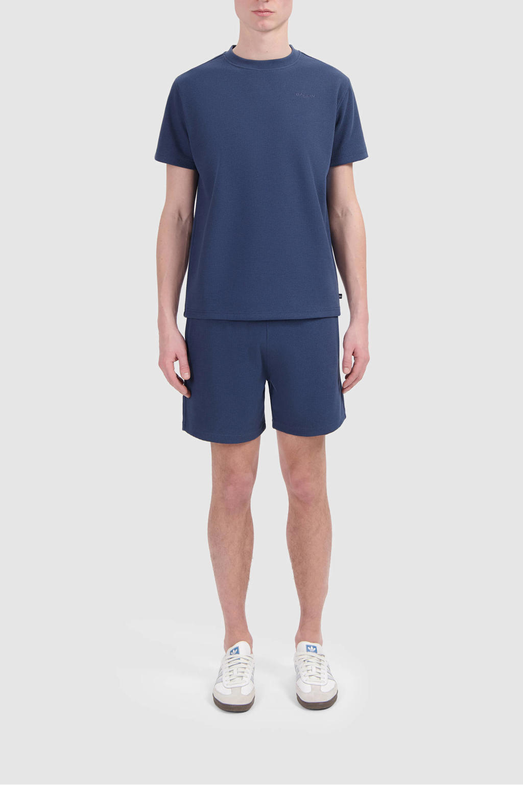 Donkerblauwe heren Ballin T-shirt van katoen met effen, korte mouwen en ronde hals