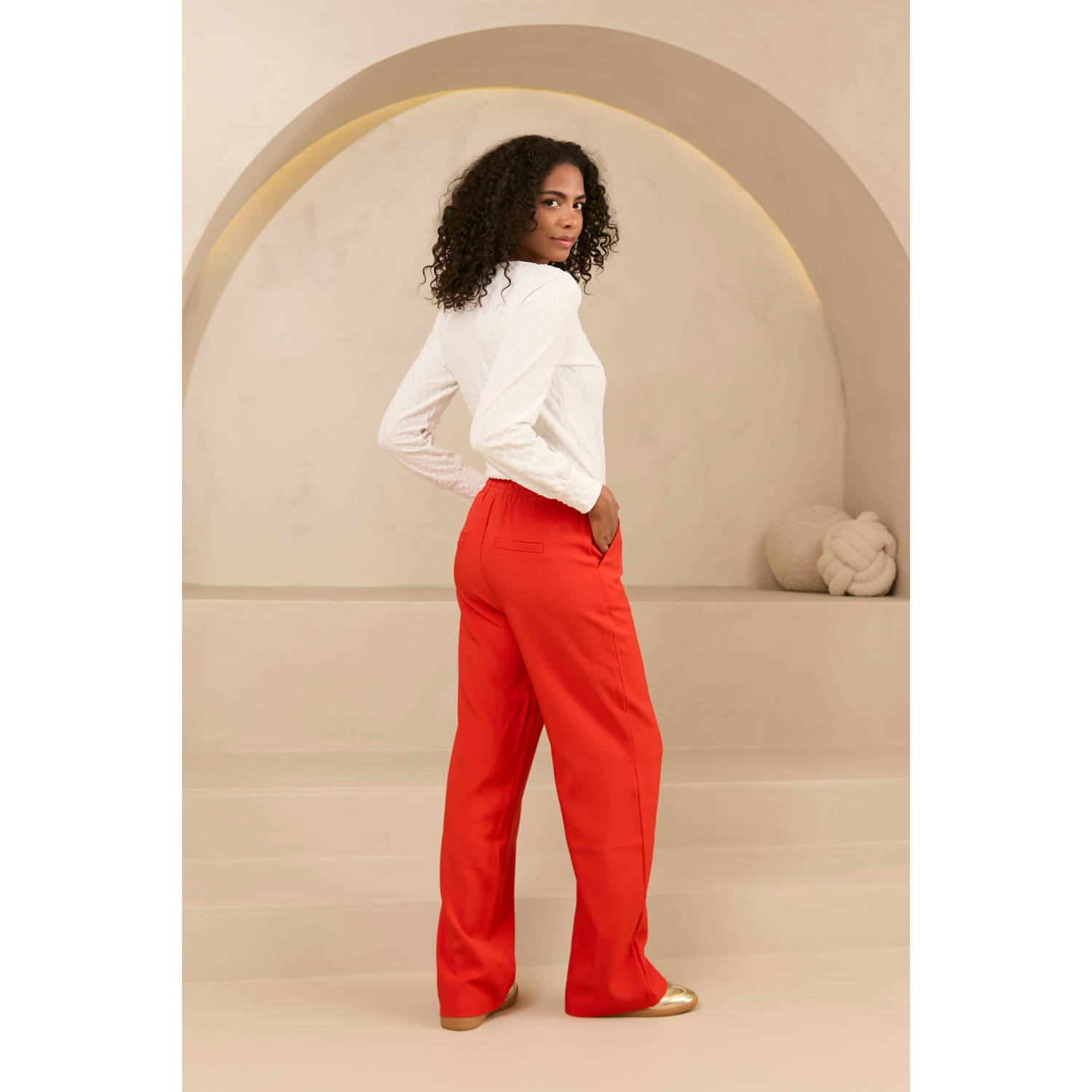 Lofty Manner wide leg high waist broek koraalrood