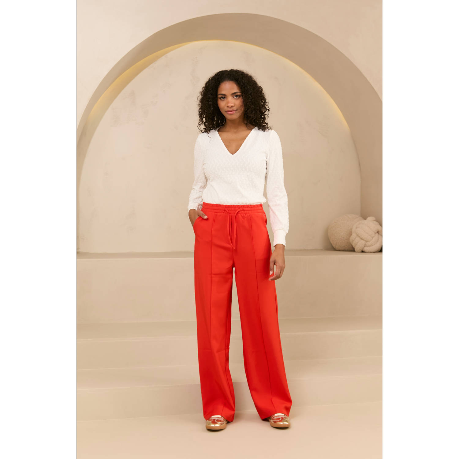 Lofty Manner wide leg high waist broek koraalrood